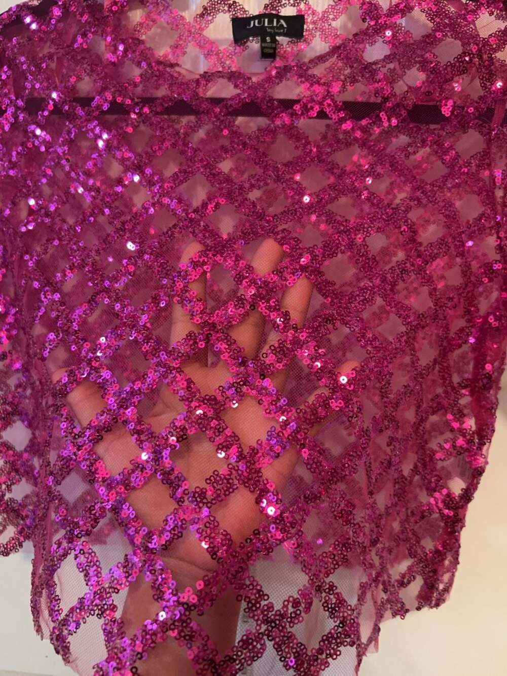 Julia By Love J Hot Pink Sequins Mesh Y2K Crop Top Small - Picture 3 of 6